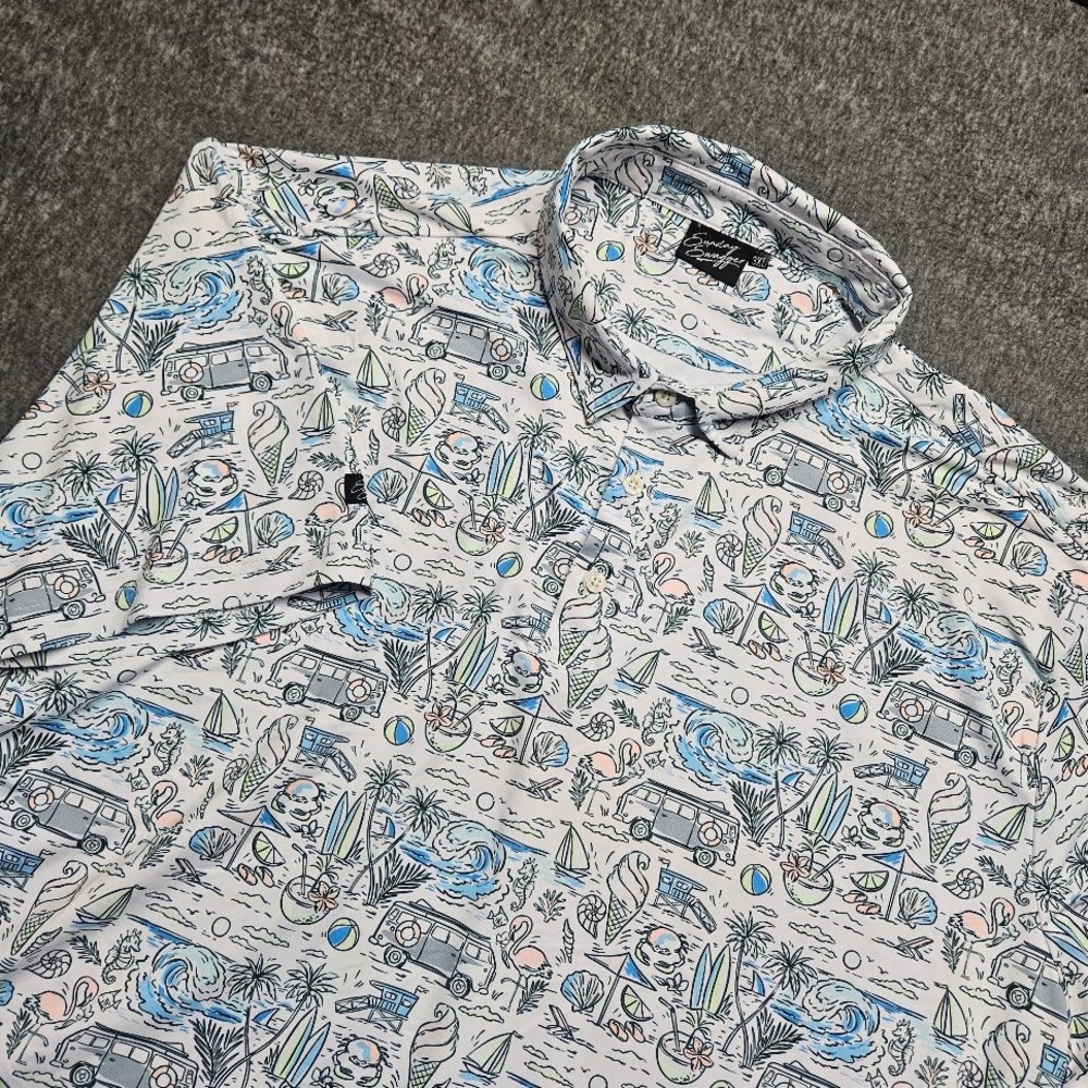 Sunday Swagger Polo Shirt Mens 3XL White Beach Surf Van Flamingo Tropical Print